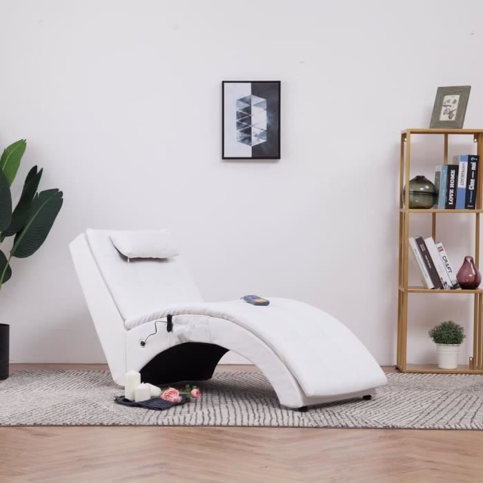 bonne qualité® chaise relax-contemporain chaise longue de massage avec oreiller blanc similicuir 117438