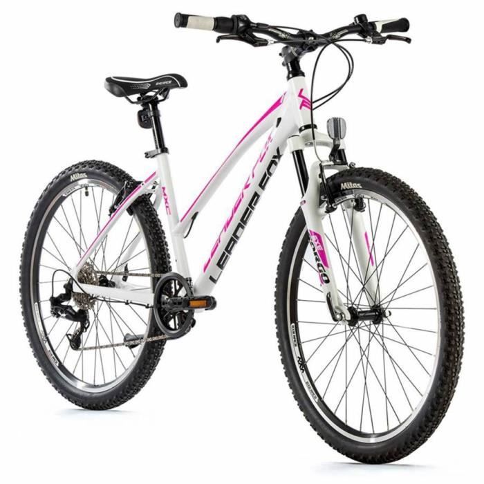 Velo musculaire vtt 26 leader fox mxc 2023 femme blanc 8v cadre 16 pouces (taille adulte 160 à 168 cm)