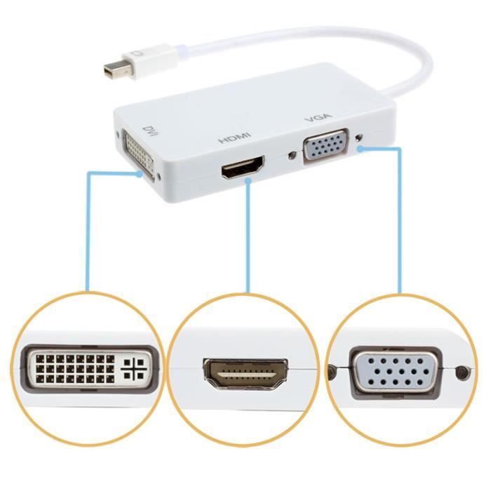Tonsee® Adaptateur DisplayPort Thunderbolt vers DVI VGA HDMI 3 en 1 pour MacBook iMac ZLY5011405A