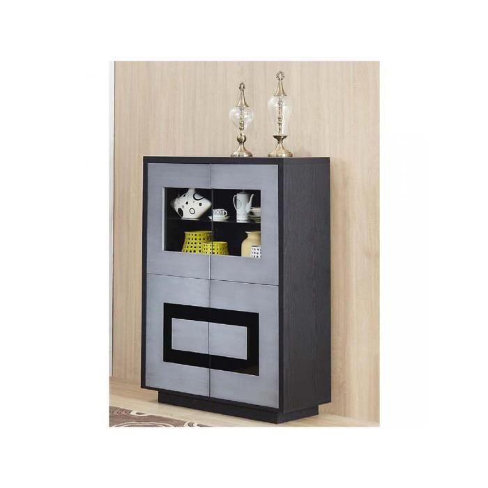 vitrine bobochic® meteor gris argent & noir - 4 portes - design contemporain - 120x45x155