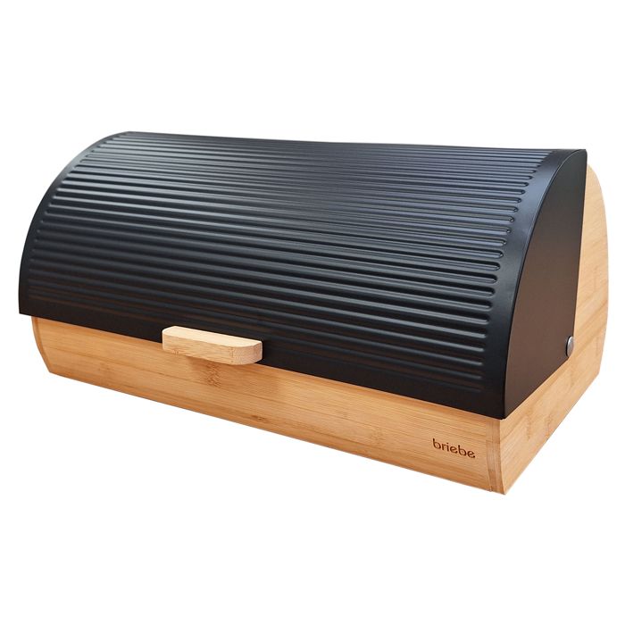 Boîte à Pain en Bois de Bambou Couvercle Coulissant Bread Box Conserver Painen Briebe BB1162 Noir