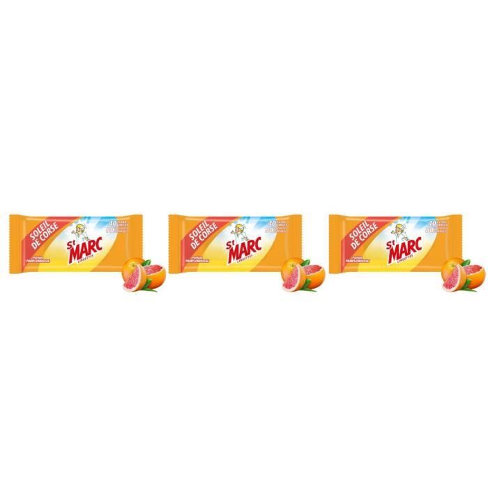 Lot De 4 Sachets De Lingettes Nettoyantes Compostables Soleil De Corse St Marc - 80 Lingettes Par Sachet - Désinfecte 99,9% Des Bactéries - 10