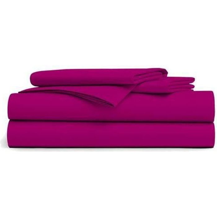 CDUBLANC Drap Plat - DUBLANC - Fuchsia - 240x300 cm - 100% Coton - Grand bonnet extensible 