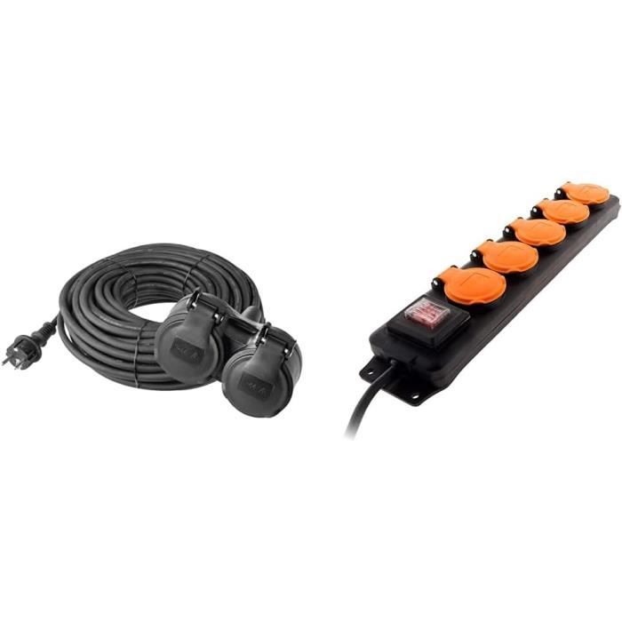 Rallonge Emos 15m 2 Prises Schuko Rallonge Double Prise EMOS 15m - Câble Caoutchouc IP44 Pour Extérieur Et Chantier Rallonge électrique 20m
