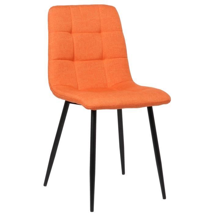Chaise de Salle à Manger Tilde en Tissu ou Velours - CLP - Vintage - Orange - Piètement en métal noir