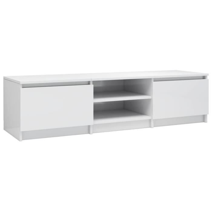 Meuble TV Blanc brillant 140x40x35 5 cm Aggloméré -VQU
