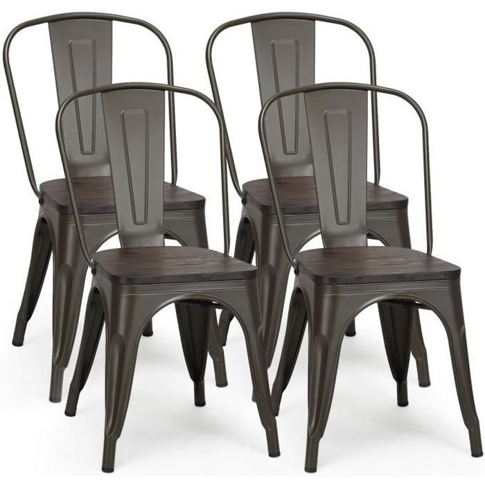 dreamade lot de 4 chaises de salle à manger empilables, tabouret de cuisine industriel avec assise en bois, 42,5x52x83,5cm, cuivre