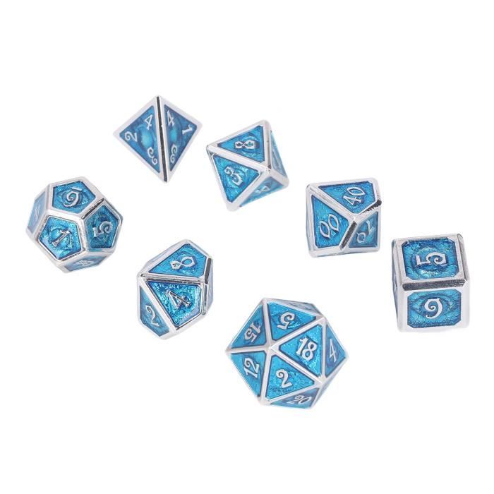Ensemble de dés en métal - DRFEIFY - Multi-facettes (bleu) - Jeu de dés
