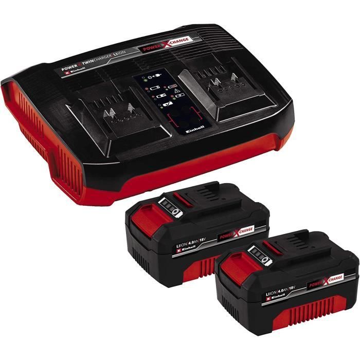 Einhell Starter Kit original avec batterie et chargeur Power X-Change (lithium-ion, 18 V, 2 batteries 4,0 Ah et chargeur doub