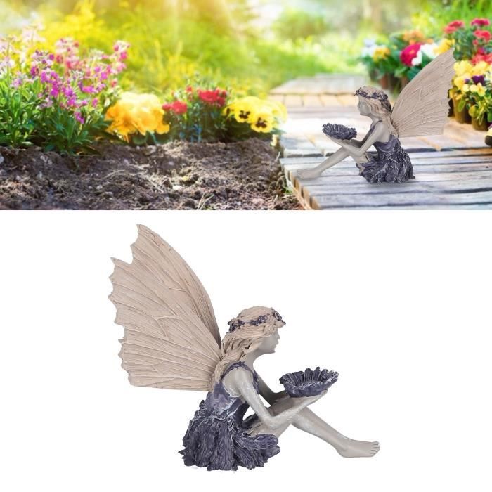 Statue Fée Assise Jardin Brun – Ornement Magique Et Élégant Pour Extérieur Et Intérieur