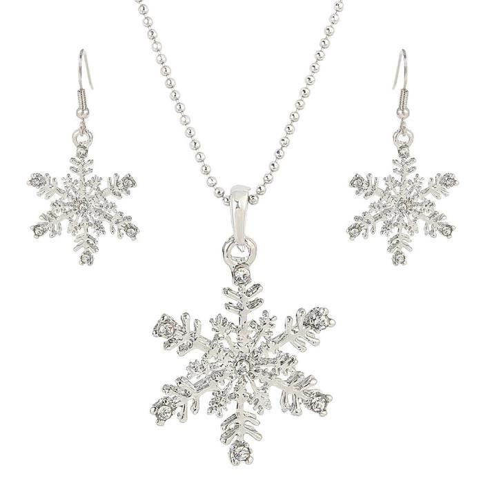 Ever Faith Femme Cristal Autrichien Flocon de Neige Fleur Grappe Collier+Boucles d'oreilles Parures Ton d'argent Ever Faith Femme Cristal Autrichien Flocon de Neige Fleur Grappe Collier+Boucles d'oreilles Parures Ton d'argent