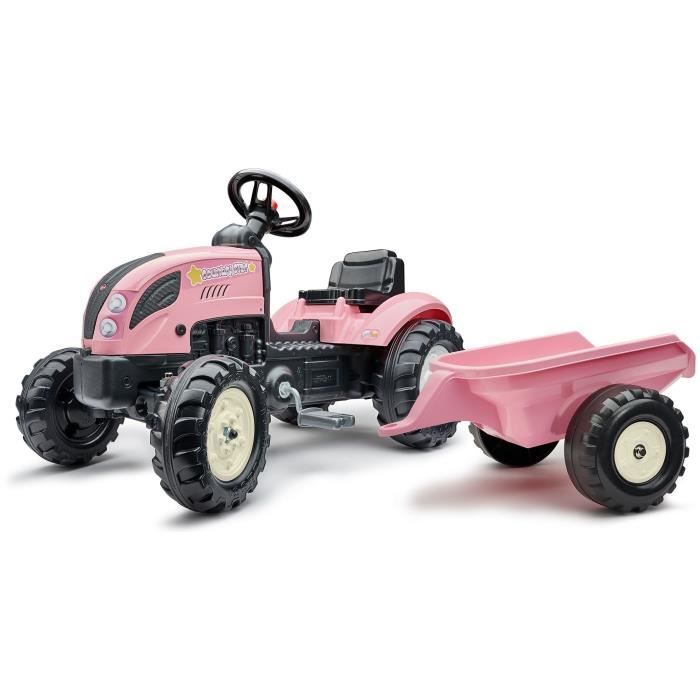 Tracteur à pédales Country Star - FALK - Avec remorque - Rose - 100% Fabriqué en France - 50% de plastique recyclé - Dès 2 ans