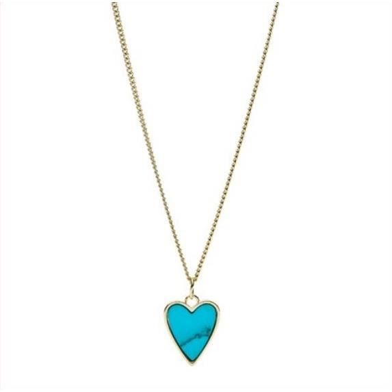 Fossil collier avec pendentif coeur - JF03166710 - Achat / Vente sautoir et collier  Fossil collier avec pendent Femme Acier Bleu Doré Turquoise -