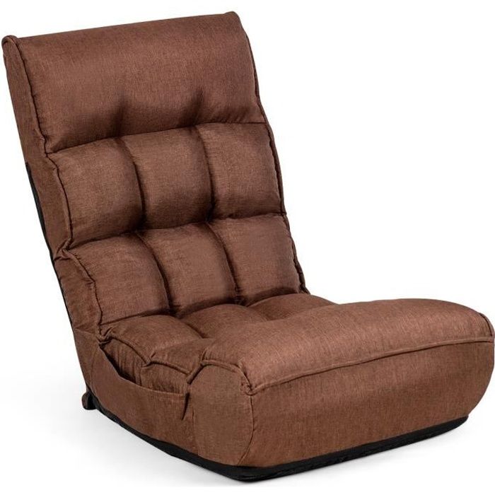 GOPLUS Fauteuil de Sol Pliable,Fauteuil Paresseux Tête Réglable en 5 Positions/Dossier en 4,Grand Confort pour Salon/Chambre,Café