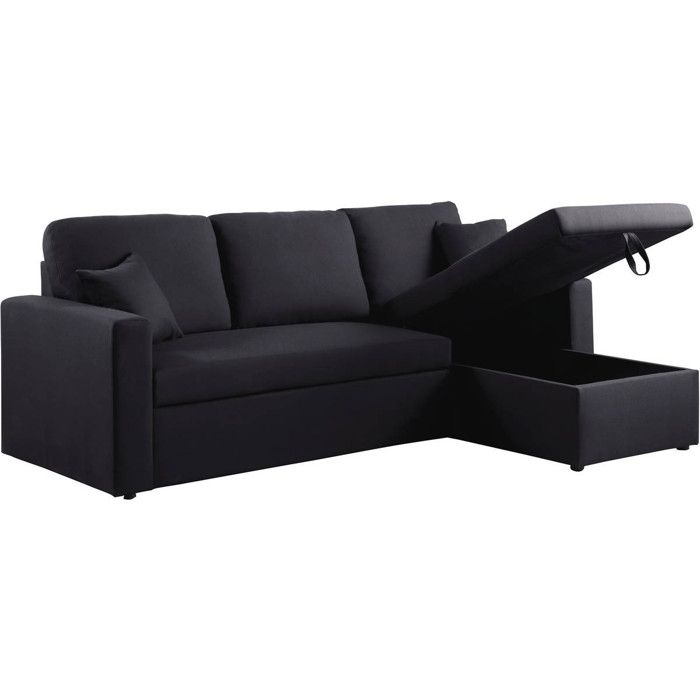 Canapé dangle convertible/ réversible Alain - 221 x 145 x 85 cm - 3 places - Noir