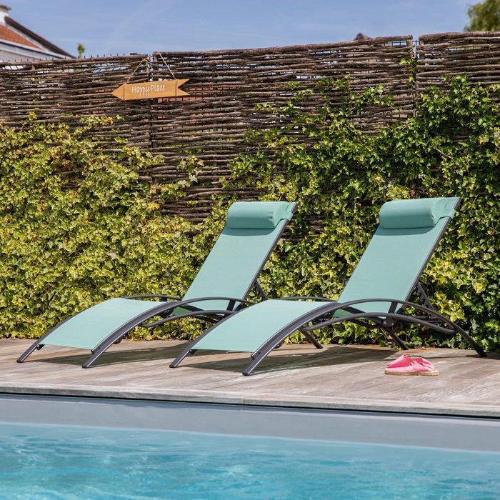 Lot de 2 transats GALAPAGOS en textilène vert deau - aluminium gris anthracite