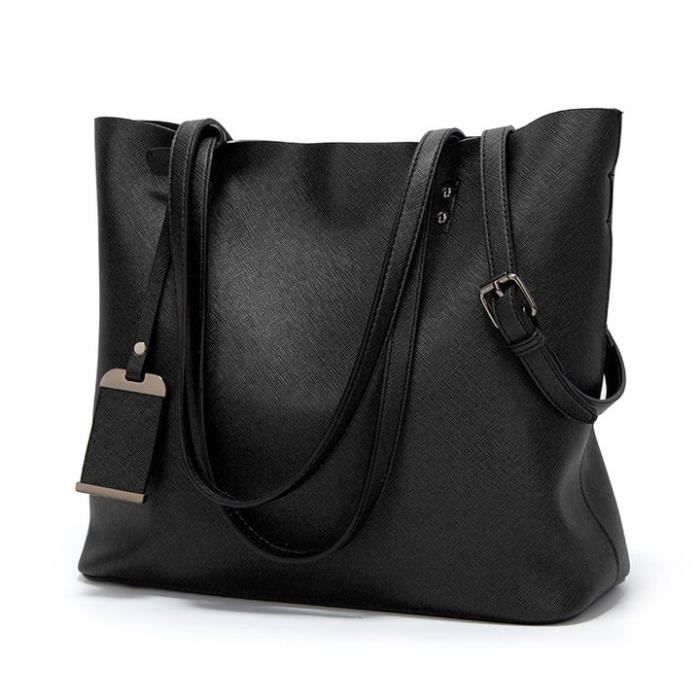 Sac A Main Femme Simili Cuir Multipoches Couleur Unie 36 32 29 Cm Noir Mat Achat Vente Sac A Main Femme Cdiscount