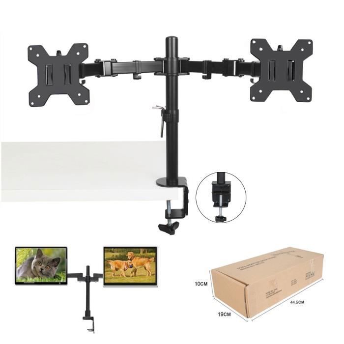 KITYTETY Support écrans PC double pour 2 Moniteurs 13 -27 Fixation écrans pour bureau à pince – Rotatif/Inclinable/Pivotable