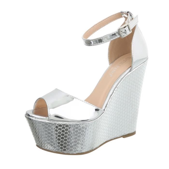 chaussure compensée argentée