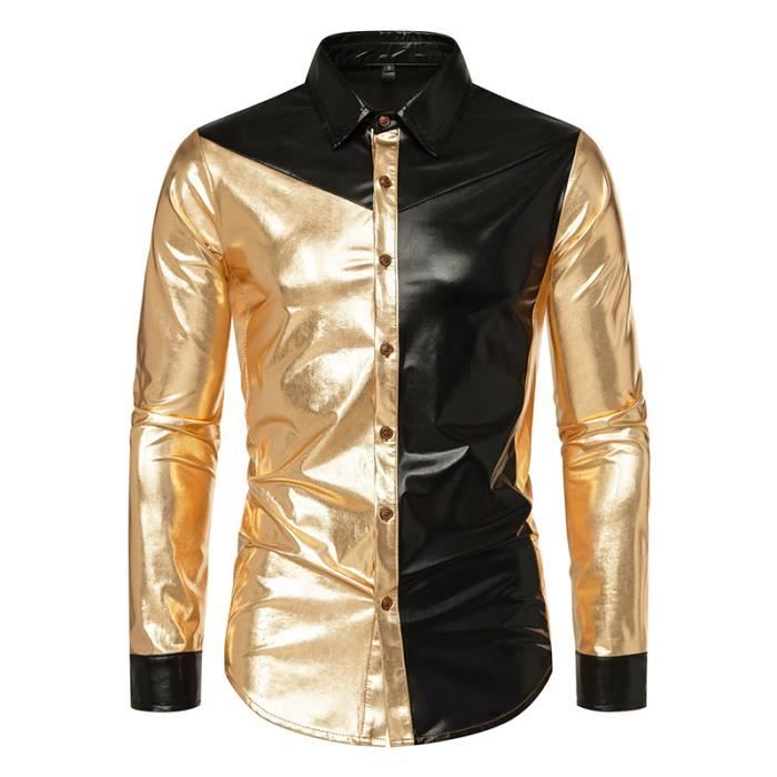 Chemise noir on sale et doré homme