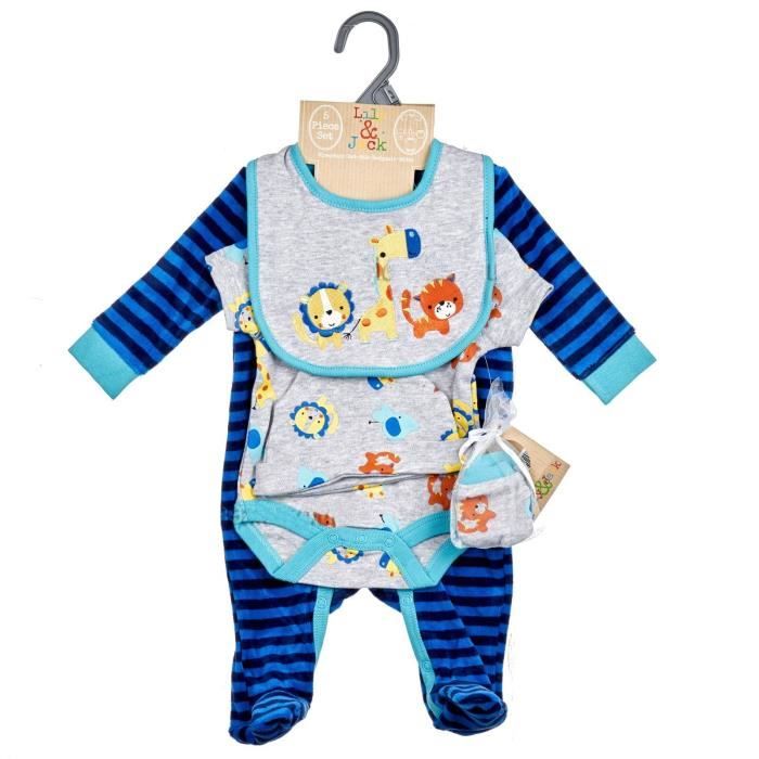 Ensemble Cadeau De Naissance Bebe Garcon Pyjama Velours Body Bonnet Bavoir Moufles Bleu Achat Vente Ensemble De Vetements Cdiscount