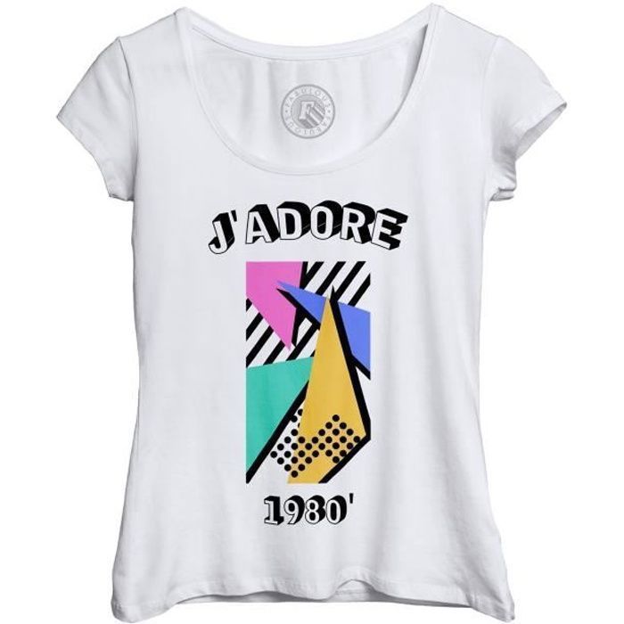 T shirt Femme Col Echancr J Adore 1980 Vintage Ann es 80 Retro