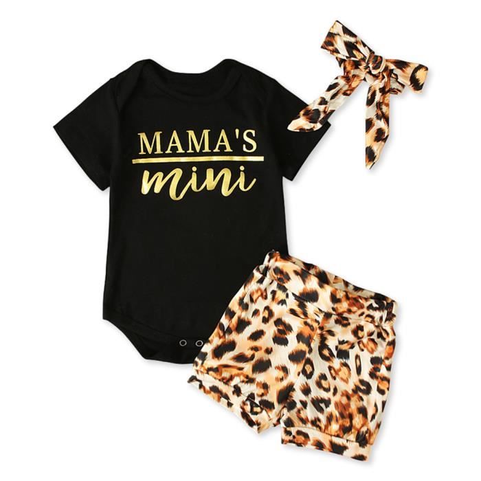 Ensemble De Vetement Ete Pyjamas Body Manches Courtes Et Shorts Leopard Avec Bandeau Cheveux Noir Pour Bebe Fille Mode Noir Cdiscount Pret A Porter