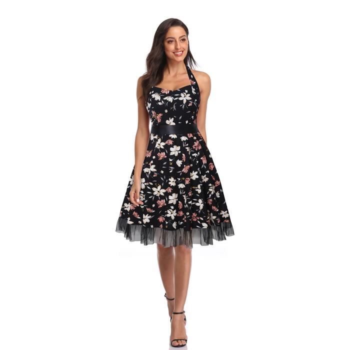 Générique Robe Rockabilly Femme Pin Up Robe Deguisement à Carreaux Audrey Hepburn 1950s Robes De Cocktail Robes Vintage à Bretelles Jupe Mi-Longue Trapeze Femmes Longue