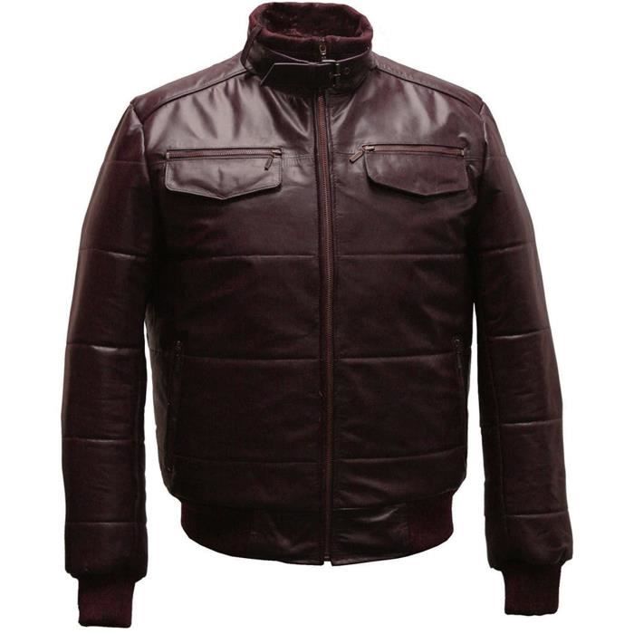 Blouson bomber matelassé à capuche en cuir véritable avec fermeture éclair pour homme Noir Tailles S M L XL XXL XXXL, Noir , S