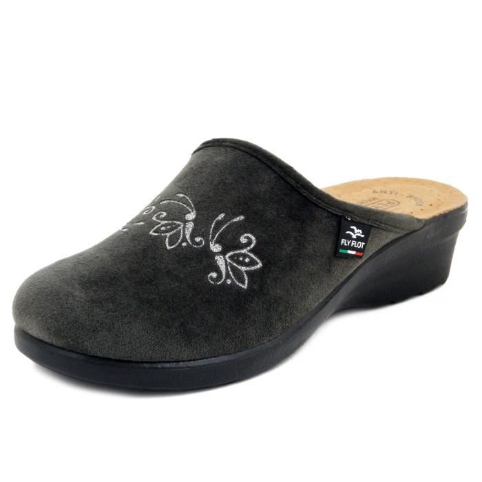MULE FLYFLOT Femme Velours Gris Confort Absolu 100