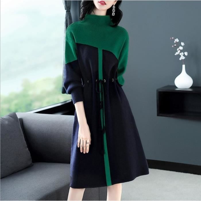 Robe D'hiver Femme à Col Roulé - Manches Longues En Tricot Polyester - Coupe Ajustée Pour Sorties Et Occasions - 7