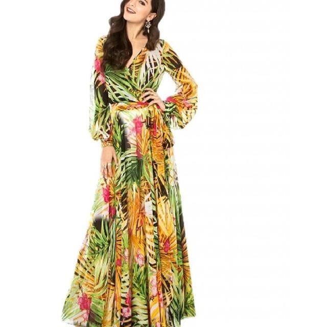 Robe longue imprimee boheme col en v LGyel Yellow Cdiscount Pret a Porter