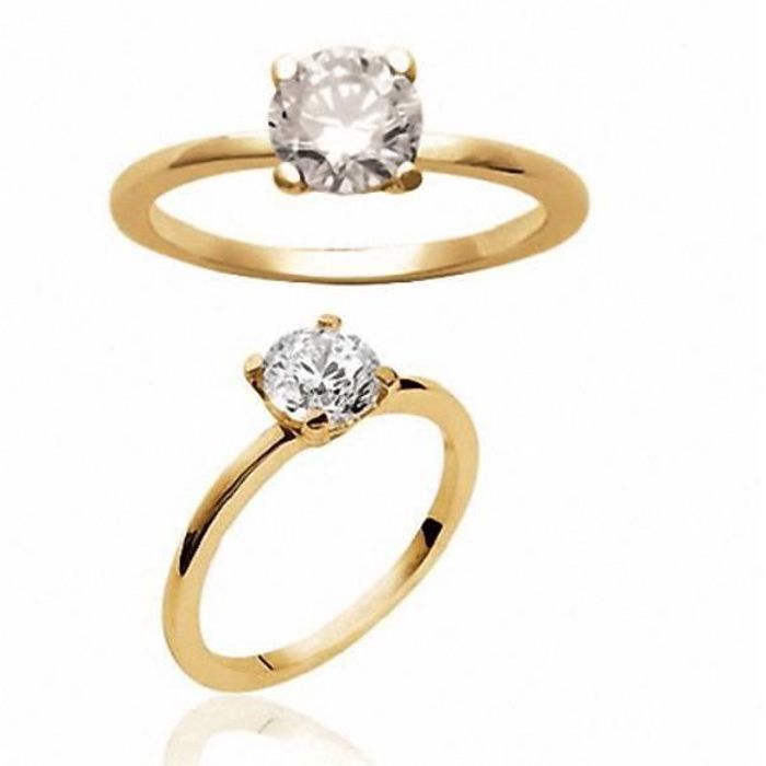 Bague Plaqué Or 18 Carats Et Zirconium Dorée - Achat / Vente Bague - Anneau Bague Plaqué Or 18