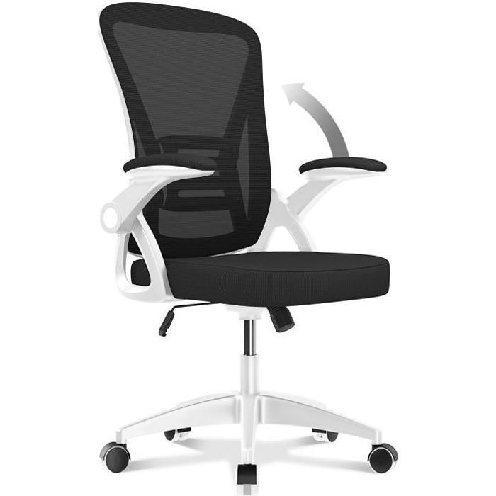 Chaise de Bureau avec Repose-Pieds, Large Assise Rembourrée, Coussin de Soutien Lombaire, Blanc - Maison