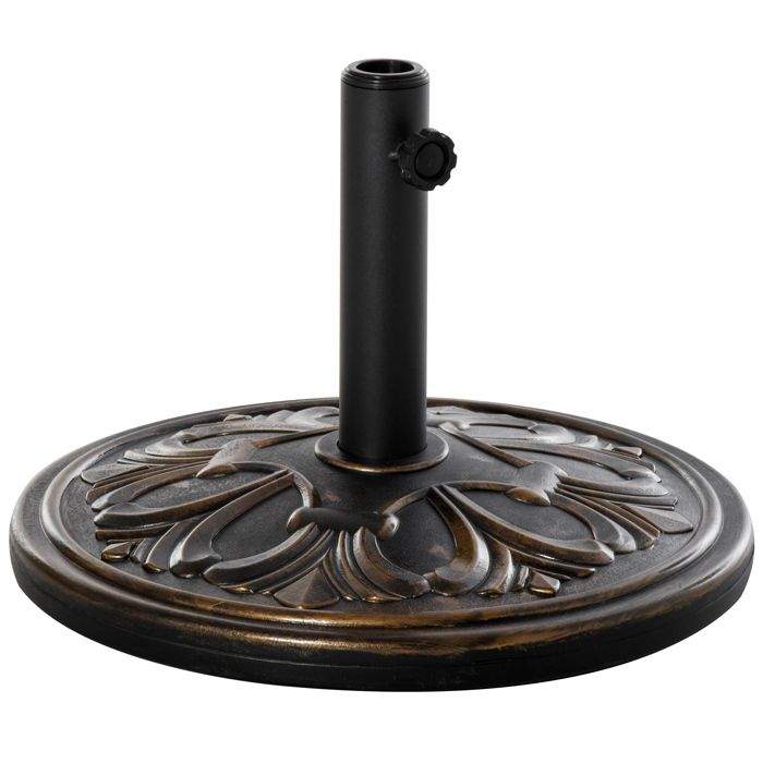 Pied de parasol - Outsunny - rond base lestage motif fleurs de lys poids 13 kg - HDPE ciment - Ø 48x34cm - noir doré