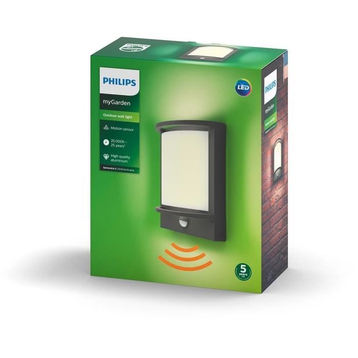Applique murale LED Philips Samondra - Détecteur infrarouge 1x12W - Anthracite