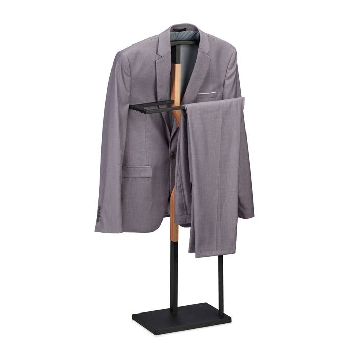 Relaxdays Valet de chambre vestes et pantalons HxLxP : env. 107x48x20 cm métal MDF chevalet à vêtement noir/nature