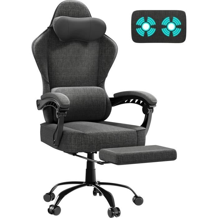 Chaise Gaming Dowinx - Tissu Respirant, Coussins à Ressorts, Massage Lombaire USB Et Repose-pieds - Gris