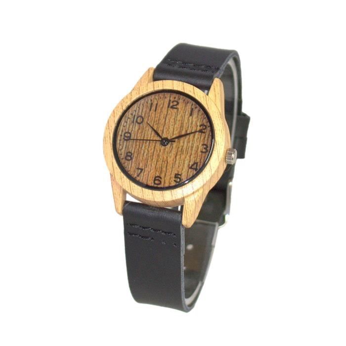 montre femme classique cuir noir chiffres clairs cadran doré