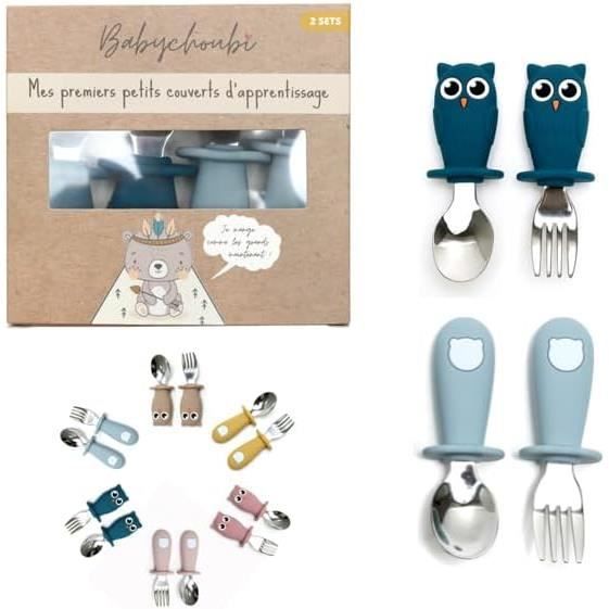 Couverts Bébé 3 Pièces - Cuillère Et Fourchette Ergonomiques - Forme Fraise - Acier Inoxydable 304 - Pour L'apprentissage Autonome