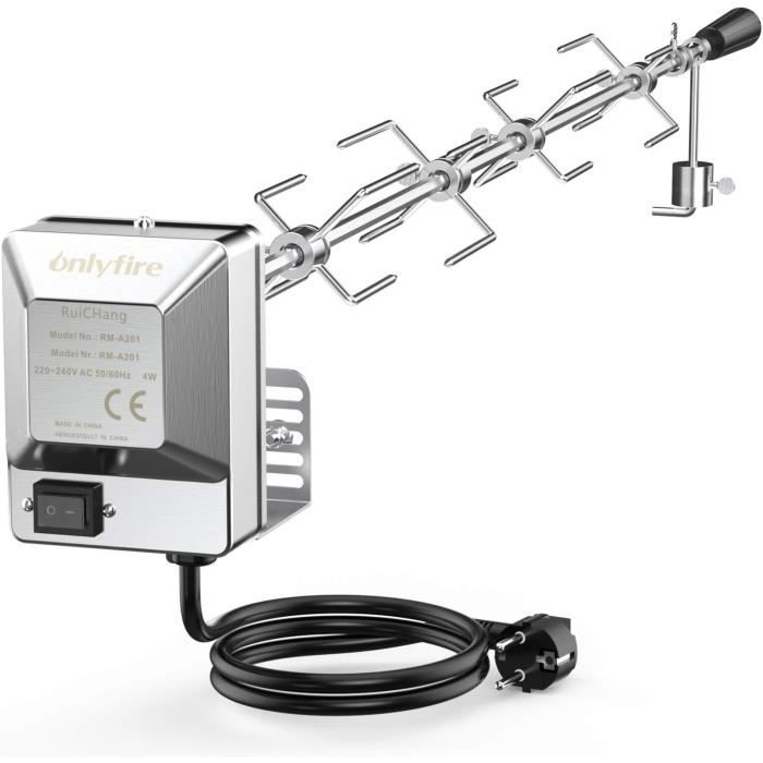 Tournebroche Barbecue Universel 107 Cm – Acier Inoxydable, Moteur 220-240V, Charge 10 Kg, 2 Broches