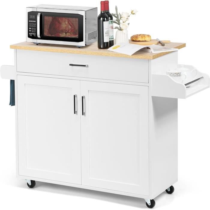 KOMFOTTEU Chariot De Cuisine Avec Roues Île En Bois 8 Compartiments Marron 116.5 X 60 X 98.5 Cm