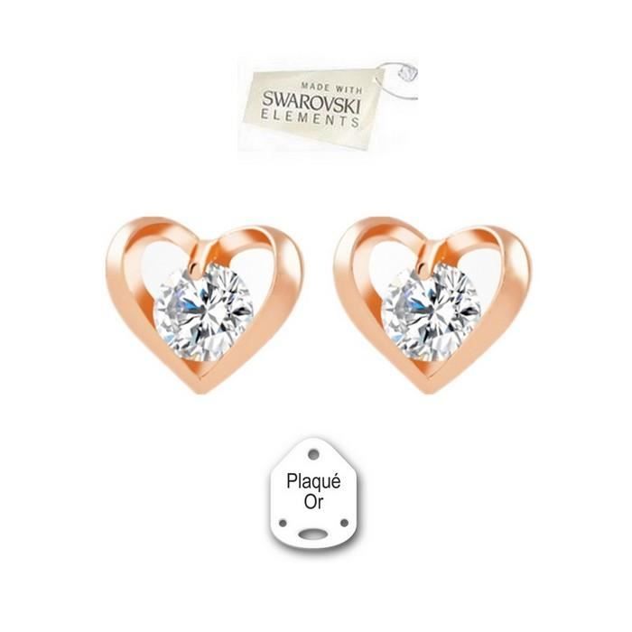 Boucles D'Oreilles Puces Coeur - Cristal Autrichien Bleu Sur Plaqué Or Blanc - Bijouterie Papillon Bleu - Neuf
