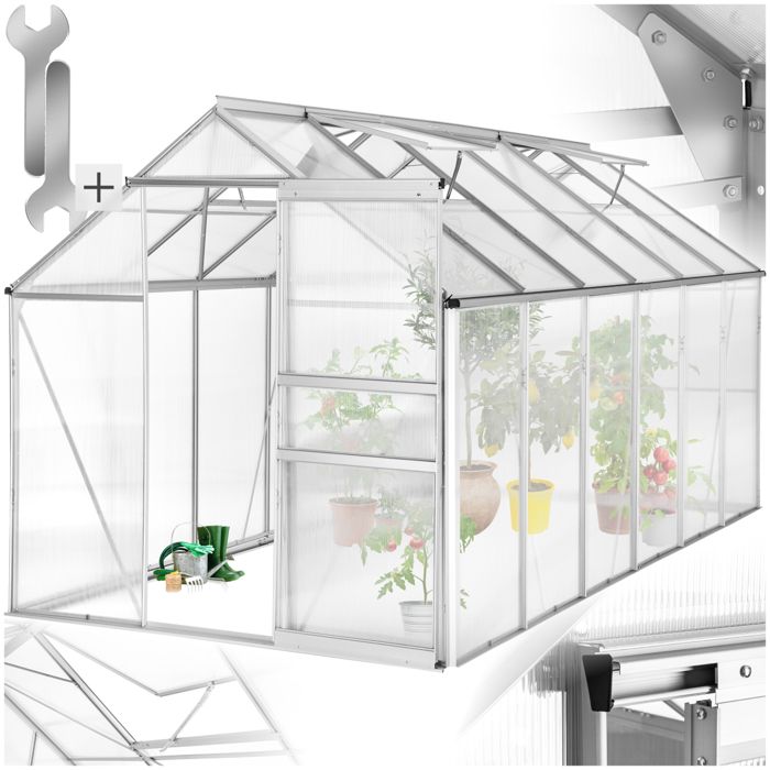 Serre - TECTAKE - serre de culture - aluminium - robuste portes coulissantes ventilation 185x375x195 cm - blanc transparent