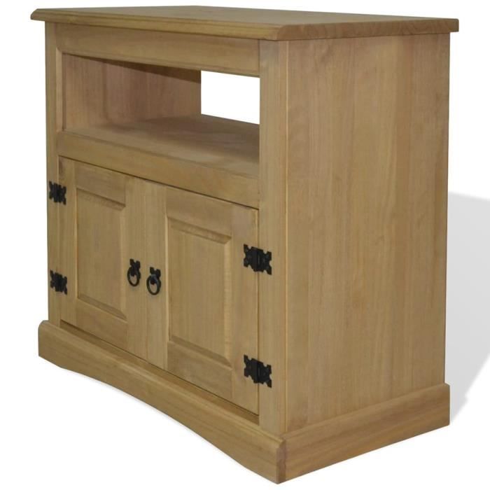 Meuble TV - TMISHION - Corona - Bois massif - 80x43x78 cm - Style mexicain rustique