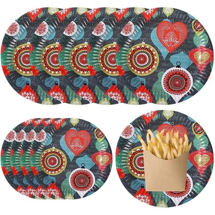 Lot De 40 Assiettes En Carton De Noël | 20 Grandes (22.9cm) + 20 Petites (17.8cm) | Motifs Père Noël, Bonhomme Pain D'Épices | Pour Dessert, Fête