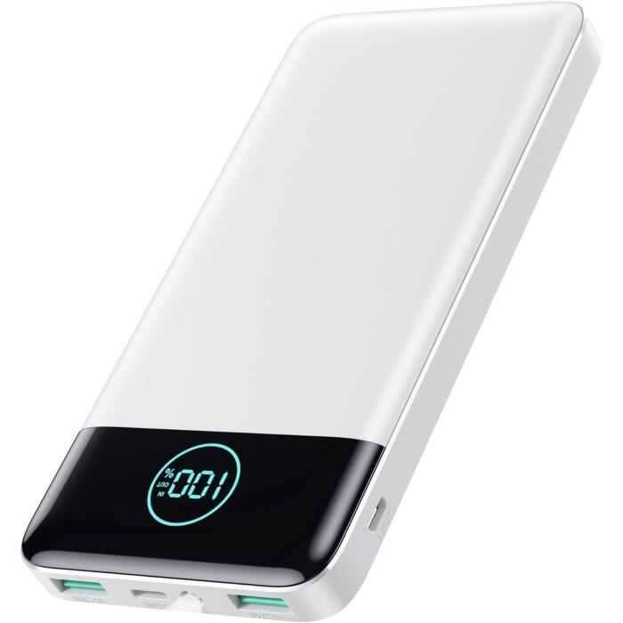 Power Bank Coolreall 10000mAh Ultra Mince - USB-C 3A Entrée/Sortie, 2 Ports USB-A, Affichage LED - Compatible IPhone, Samsung