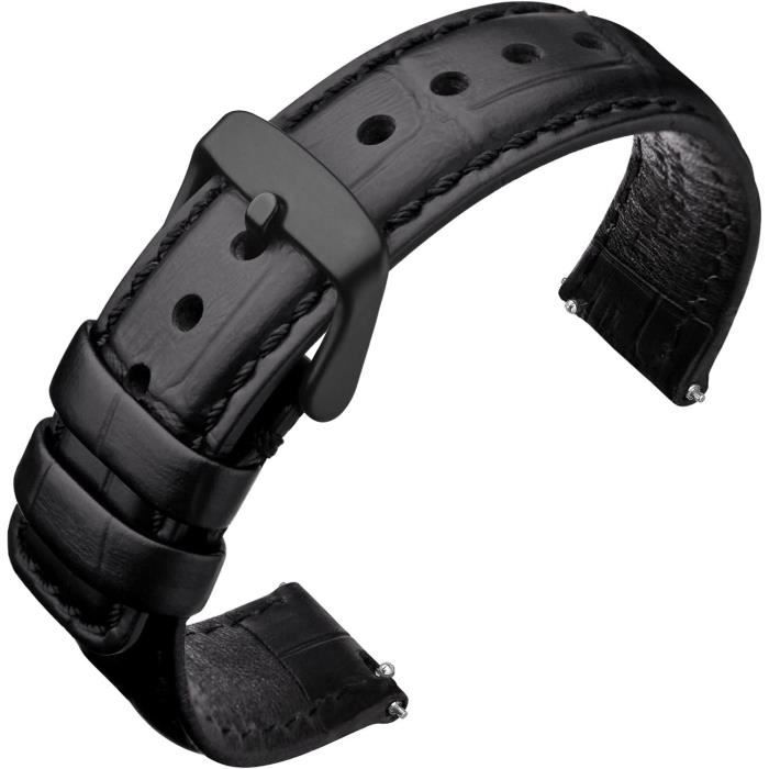 Bracelet Montre Noir Lisse 18mm – Dégagement Rapide, Rembourré, Neuf Avec étiquette