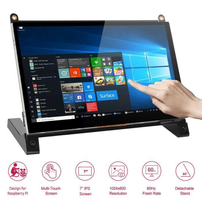 Moniteur Portable 7 16: 9 Écran Tactile 5V -2A Alimentation HDMI USB Pour Raspberry Pi 4
