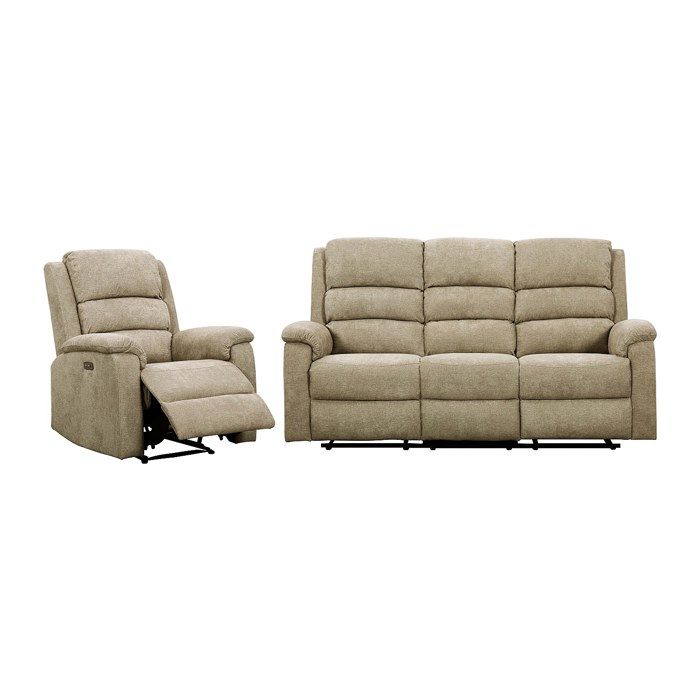 Canapé 3 places et fauteuil relax électrique en tissu taupe NEVERS